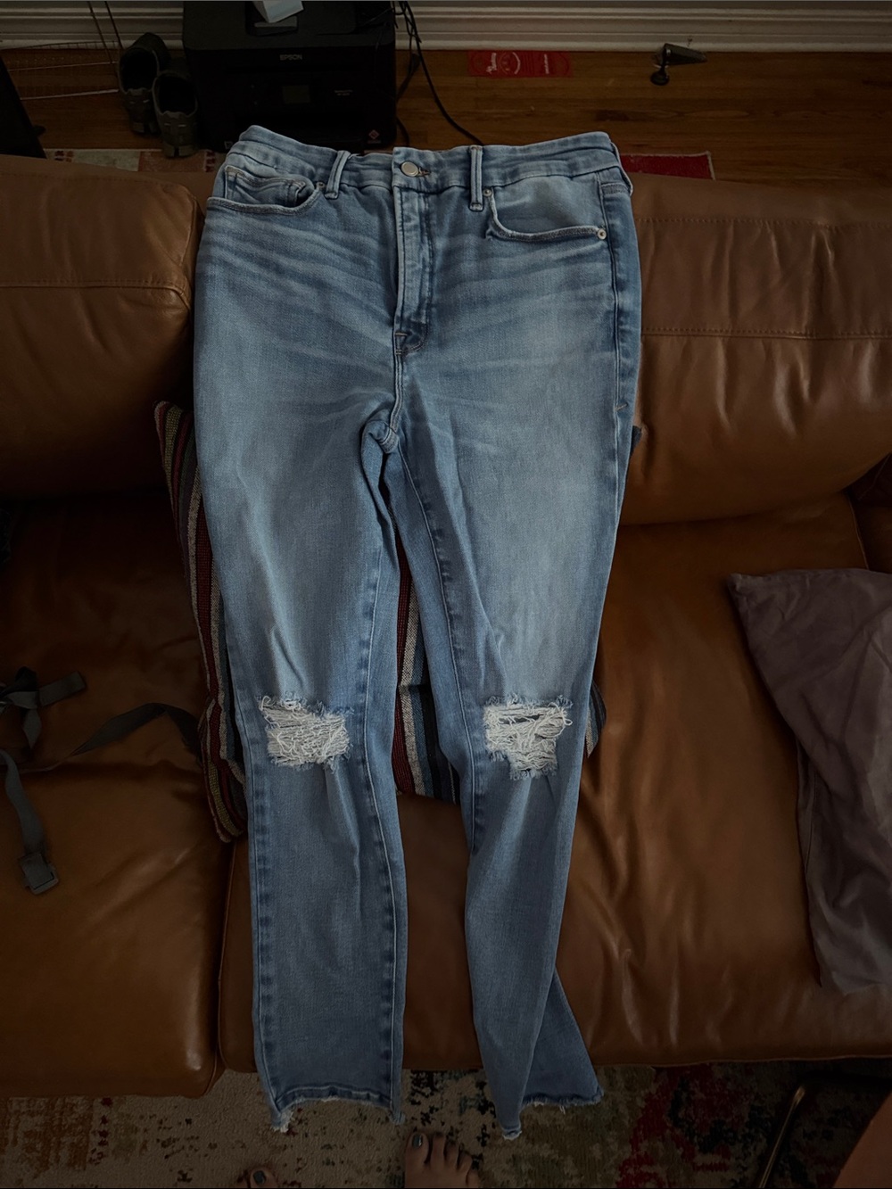 Good American Light Blue Ripped Skinny Jeans